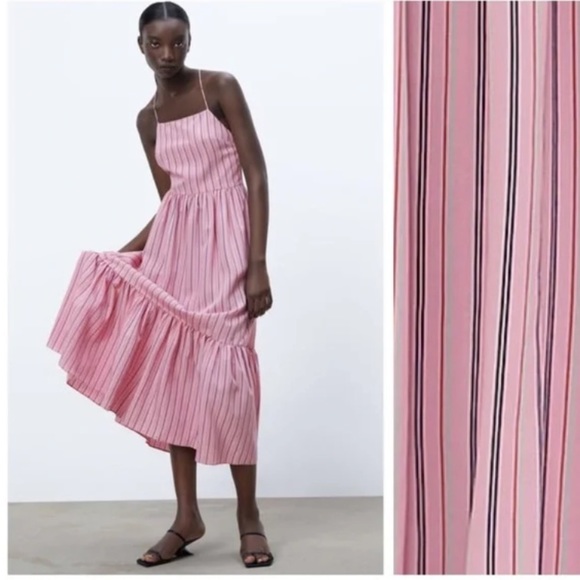 Zara Dresses & Skirts - ZARA Striped Ruffle Midi Dress Size XS